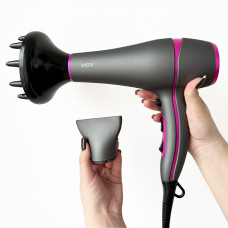 Фен для волос VGR V-402 с 2 насадками (Черно-розовый)