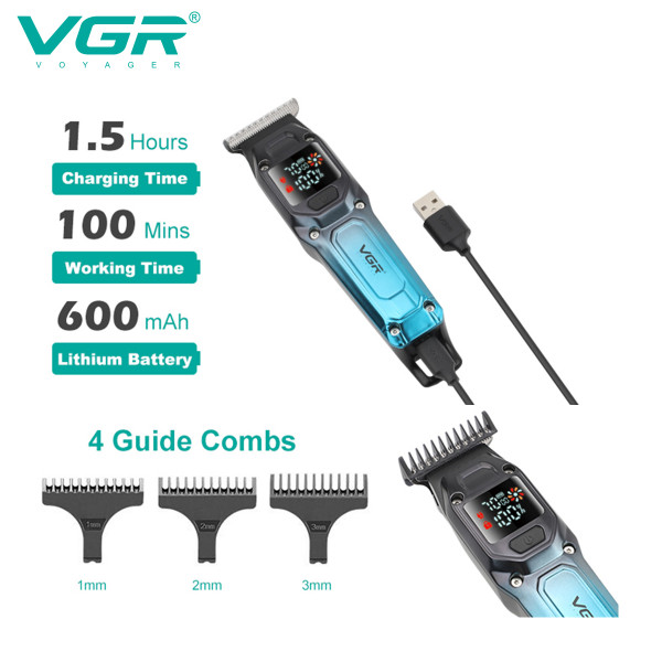 Триммер VGR V-964 с 4 насадками LED (Зеленый)