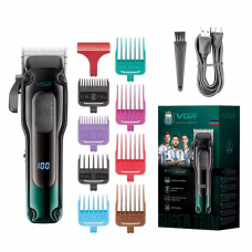 Аккумуляторная машинка для стрижки VGR V-013 с 8 насадками LED (Зеленый)