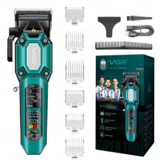 Аккумуляторная машинка для стрижки VGR V-600 с 6 насадками LED (Зеленый)