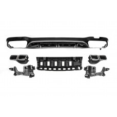 Задний диффузор с насадками Серебристый (для AMG/AMG-Line, Дизайн E63 2016-2020) для Mercedes E-сlass W213