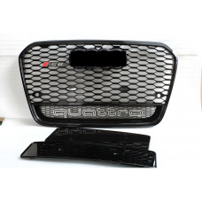 Передняя решетка радиатора RS-style черная с надписью Quattro (2011-2014) для Ауди A6 C7