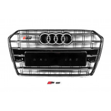 Передняя Черная Решетка с Хромированной Рамкой S-Style (2014-2017) для Ауди A6 C7