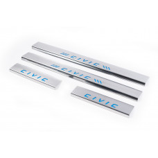 Накладки на пороги синие (Carmos, 4 шт, нержавейка) для Honda Civic 1995-2001 гг