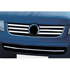 Хромированные Накладки на Решетку (6 шт, Нержавеющая Сталь) OmsaLine - Итальянская Нержавейка для Volkswagen T5 Caravelle 2004-2010 гг