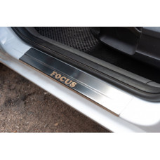 Накладки на пороги из нержавейки (Carmos, 4 шт.) для Ford Focus II 2008-2011 гг