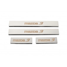 Накладки на Пороги (4 шт, Глянец, Нержавейка) для Mazda 3 2013-2019 гг