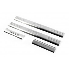 Накладки на внутренние пороги из нержавеющей стали 4 шт, с надписью, OmsaLine - Итальянская нержавейка для Volkswagen Jetta 2006-2011 гг