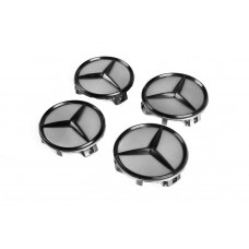 Колпачки на диски 71/74 мм без кольца (4 шт, серые с черным знаком) для Тюнинг Mercedes