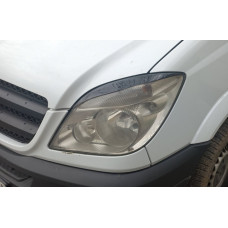 Реснички на Фары Прямые (черные, ABS, 2006-2013) Черный Глянец для Mercedes Sprinter W906
