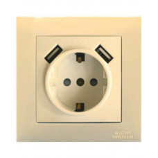 Розетка RIGHT HAUSEN VELENA 1-я внутренняя с/з крем+2USB HN-011243
