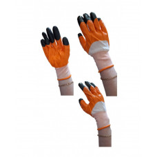 Перчатки покрытые оранжевым нитрилом, усиленные черные пальцы