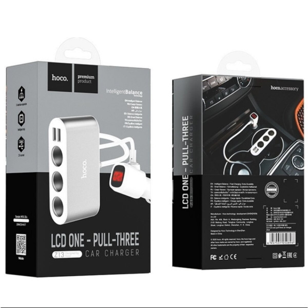 Автомобільний зарядний пристрій HOCO Z13 LCD one-pull-three car charger Silver