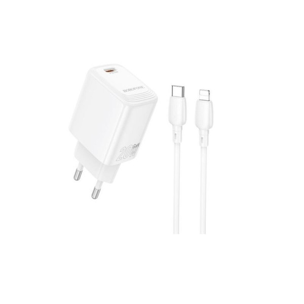 Мережевий зарядний пристрій з кабелем BOROFONE BN26 Fuente single-port PD20W charger set (C to iP) (EU) White