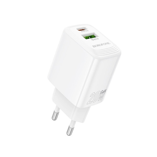 Мережевий зарядний пристрій BOROFONE BN27 Fuente PD20W+QC3.0 charger (EU) White