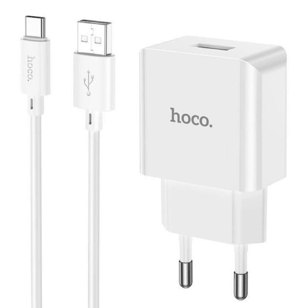Мережевий зарядний пристрій з кабелем HOCO C106A Leisure single port charger set(Type-C) White