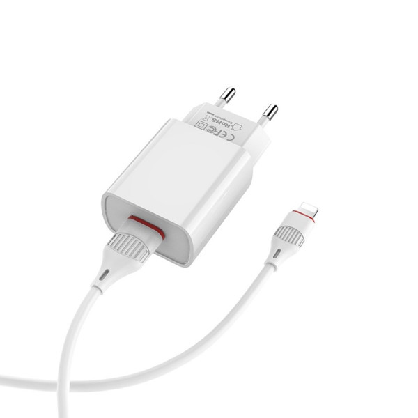 Мережевий зарядний пристрій BOROFONE BA20A Sharp single port charger set(Lightning) 10.5W White