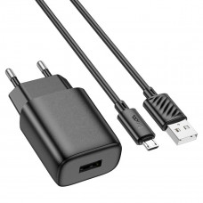 Мережевий зарядний пристрій з кабелем HOCO C134A Solid single-port charger set (Micro) (EU) Black