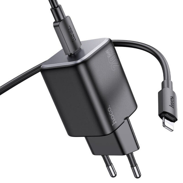 Мережевий зарядний пристрій з кабелем HOCO N40 Mighty single port PD20W charger set(C to iP) Black