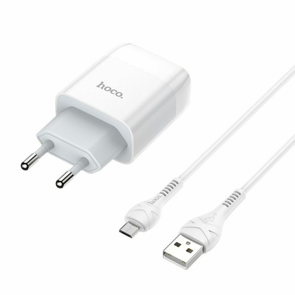 Мережевий зарядний пристрій з кабелем HOCO C73A Glorious dual port charger set(Micro) 12W White