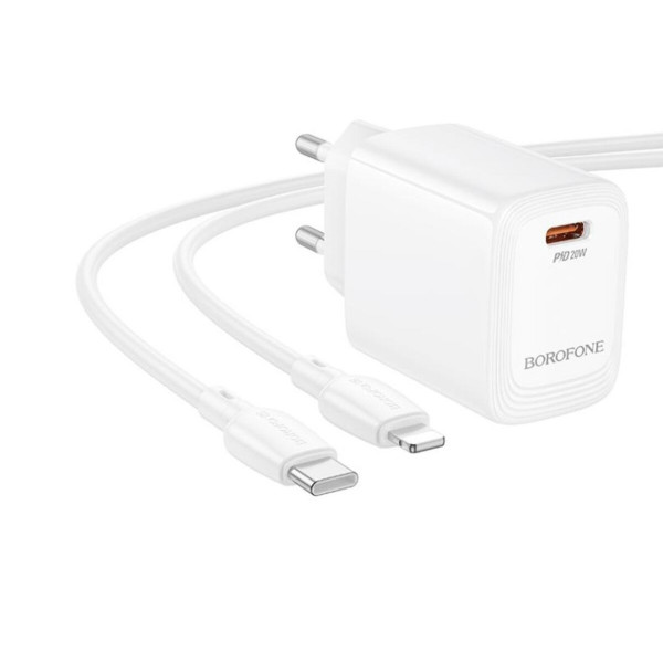 Мережевий зарядний пристрій з кабелем BOROFONE BN26 Fuente single-port PD20W charger set (C to iP) (EU) White