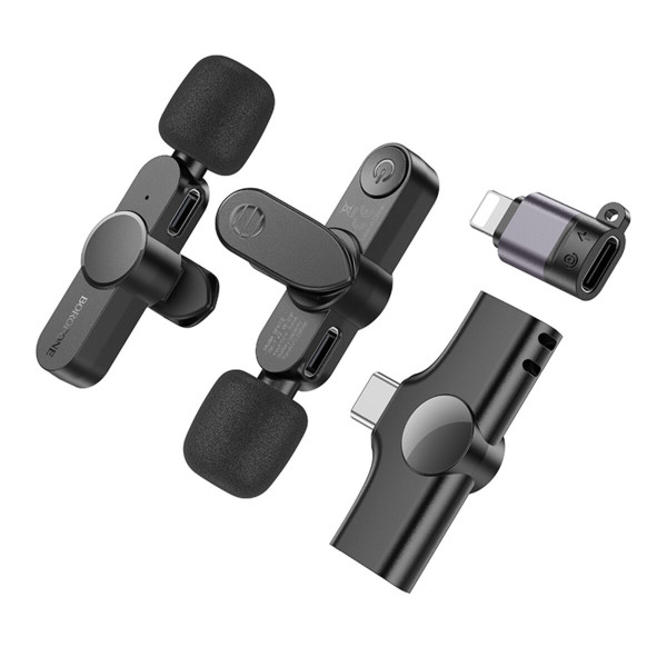 Бездротова мікрофонна система BOROFONE BFK12 Trophy lavalier wireless digital microphone(iP/Type-C) Black