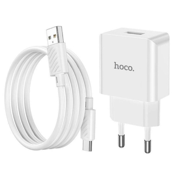 Мережевий зарядний пристрій з кабелем HOCO C106A Leisure single port charger set(Type-C) White
