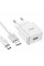 Мережевий зарядний пристрій з кабелем HOCO C106A Leisure single port charger set(Type-C) White