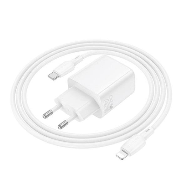 Мережевий зарядний пристрій з кабелем BOROFONE BN26 Fuente single-port PD20W charger set (C to iP) (EU) White