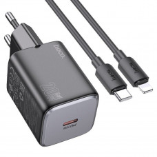 Мережевий зарядний пристрій з кабелем HOCO N40 Mighty single port PD20W charger set(C to iP) Black