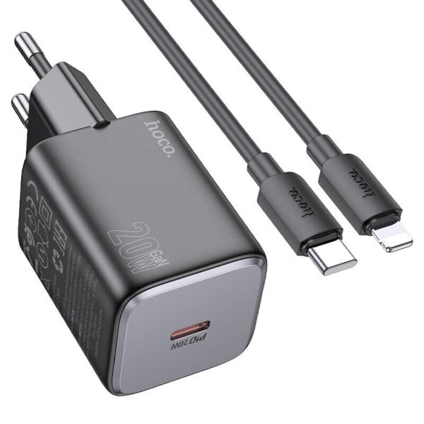 Мережевий зарядний пристрій з кабелем HOCO N40 Mighty single port PD20W charger set(C to iP) Black