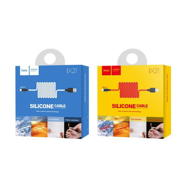 Кабель HOCO X21 USB to Type-C 2A, 1m, silicone, TPE connectors, Black+White