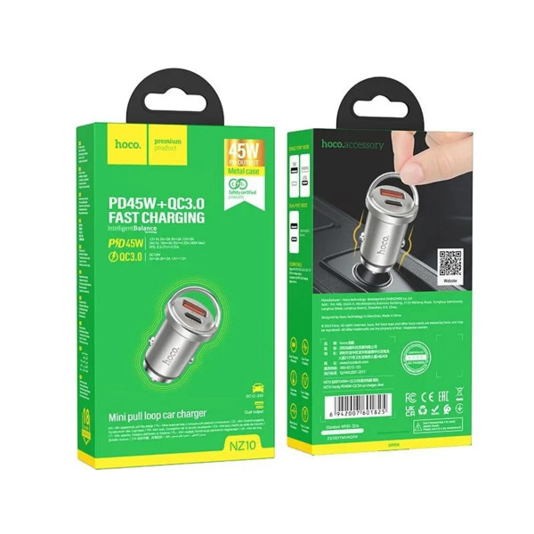 Автомобільний зарядний пристрій HOCO NZ10 Handy PD45W+QC3.0 car charger Silver