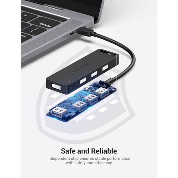 USB-хаб Vention Type-C to 4-Port USB 3.0 Hub with Power Supply Black 0.5M ABS Type