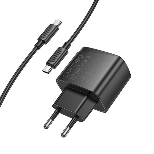 Мережевий зарядний пристрій з кабелем HOCO CS61A Bright PD30W+QC3.0 charger set (C to C)(EU) Black