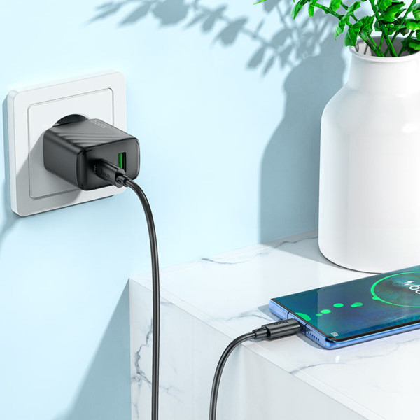 Мережевий зарядний пристрій з кабелем HOCO CS23A Sunlight dual-port PD30W+QC3.0 charger set(Type-C to Type-C)(EU) Black
