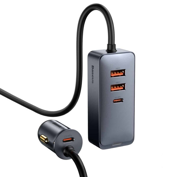 Автомобільний зарядний пристрій Baseus Share Together PPS multi-port Fast charging with extension cord 120W 2U+2C Gray