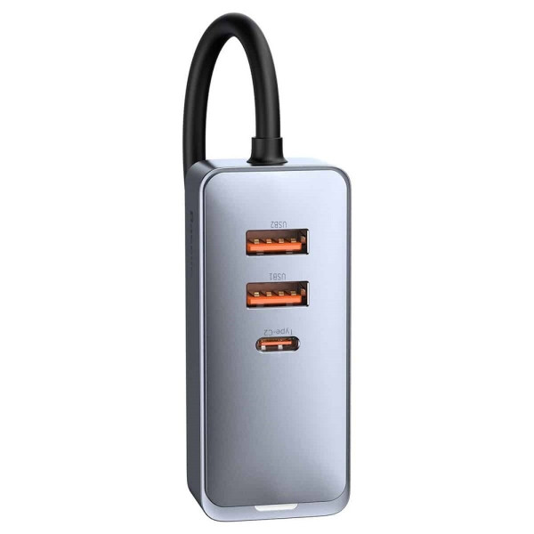 Автомобільний зарядний пристрій Baseus Share Together PPS multi-port Fast charging with extension cord 120W 2U+2C Gray
