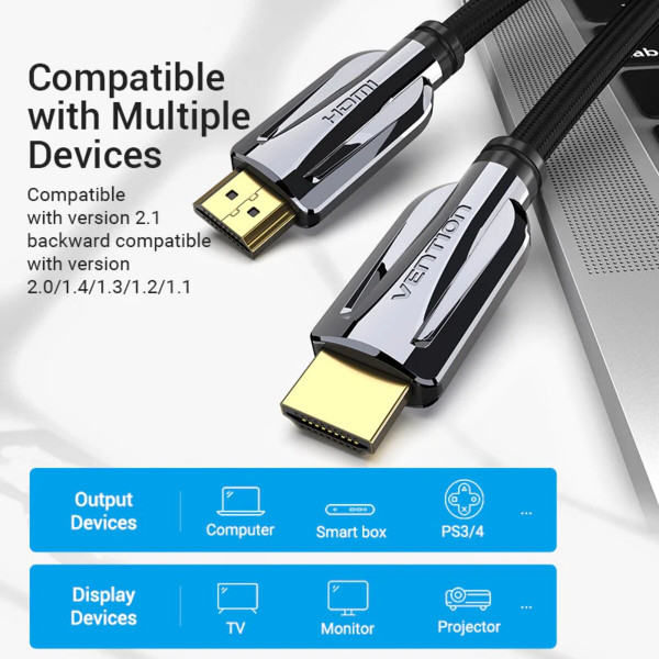 Кабель Vention HDMI-HDMI, 3M, v2.1, 8K 60Hz, 4K 120Hz, 2K 144Hz, 1080P 160Hz (AANBF)