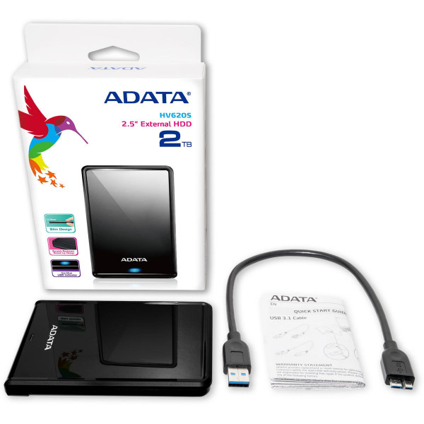 Зовнішній жорсткий диск PHD External 2.5'' ADATA USB 3.2 Gen. 1 DashDrive Classic HV620S 2TB Slim Black