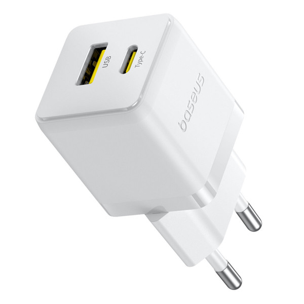 Мережевий зарядний пристрій з кабелем Baseus Palm Fast Charger C+U 30W EU Moon White (with USB-C to USB-C 60W (20V/3A) 1m Moon White)