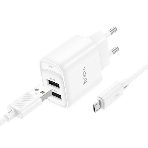 Мережевий зарядний пристрій HOCO C141A Smart dual-port charger set(Micro) White