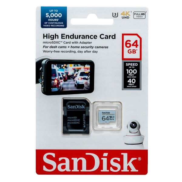 Карта пам'яті microSDXC (UHS-1 U3) SanDisk High Endurance 64Gb class 10 V30 (100Mb/s) (adapterSD)