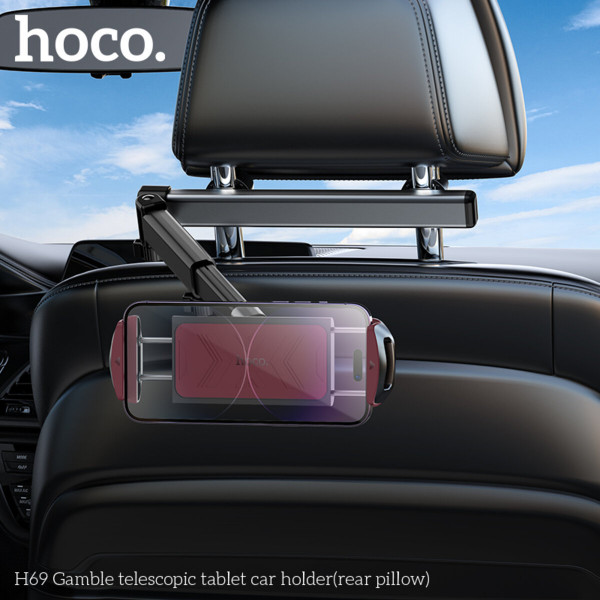 Автотримач для телефона HOCO H69 Gamble telescopic tablet car holder (rear pillow) Black and Red