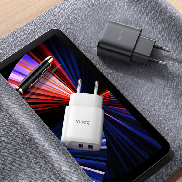 Мережевий зарядний пристрій HOCO C141A Smart dual-port charger set(Micro) White