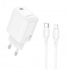 Мережевий зарядний пристрій з кабелем BOROFONE BN28 Fuente single port PD30W charger set (C to iP) (EU) White