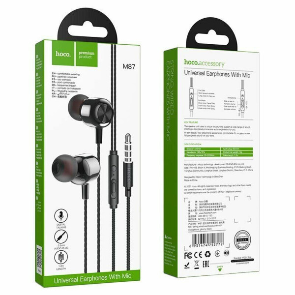Навушники HOCO M87 String wired earphones with with microphone Gloomy Black