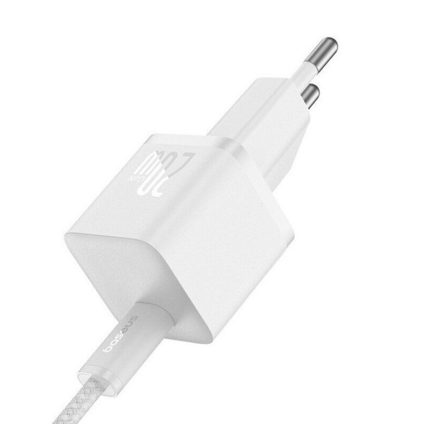 Мережевий зарядний пристрій з кабелем Baseus GaN5 Fast Charger(mini) 1C 20W EU Moon White(With: Fast Charging Data Cable Type-C)
