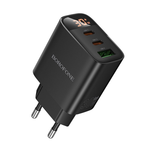 Мережевий зарядний пристрій BOROFONE BA98A Ilustre PD30W (2C1A) charger with digital display (EU) Black