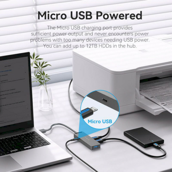 USB-хаб Vention 4-Port USB 3.0 Hub With Power Supply 0.15M Black (CHLBB)